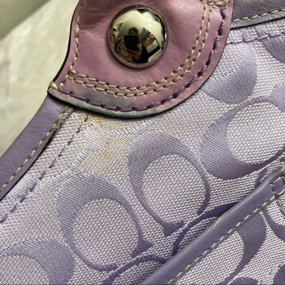 Coach rare purple leather and canvas signature c tote bag
